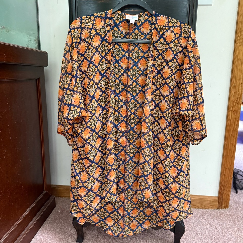 LuLaRoe Floral Kimono with Orange and Blue Lindsay